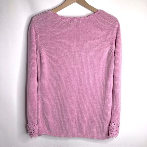 Y2K White Stag Chenille Sweater Small 4/6 Pink Purple Light Orchid Oversized - Picture 3 of 10